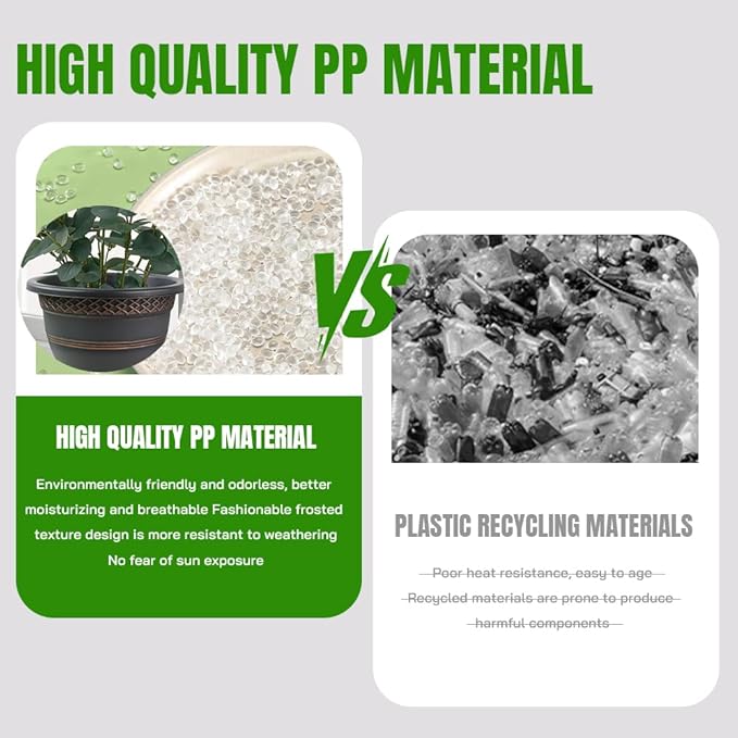 4 Pack 16 Inch Large Plant Pots, Plastic Flower Pot for Indoor & Outdoor with Drainage Holes & Saucer, Plaid Pattern Planters Garden Pots for Herbs