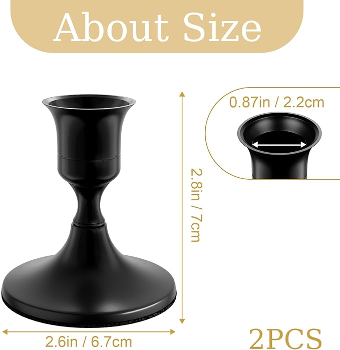 Black Taper Candle Holders Set of 2, Vintage Metal Candlestick Holders for Dinner Room Table Centerpiece or Mantel Wedding Party Decor