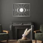 Metal Moon Phase Wall Decor - Sun and Moon Outdoor Wall Art, Set of Moons Artwork for Bedroom, Living Room, Office (Silver, 39x29in|100x74cm)