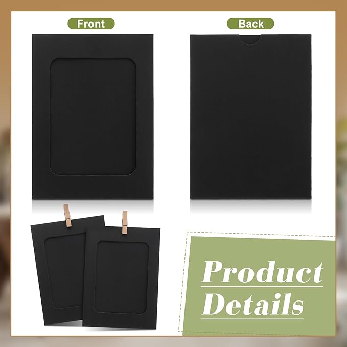 Janlaugh 100 Pcs Paper Photo Frames 4x6 Black Picture Frame with 100 Clip 10 String Kit DIY Hanging Cardboard Photo Holder Back to School Wall Decor Wedding Home