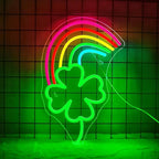 WLHOPE St Patricks Day Neon Sign St. Patrick's Day Neon Signs for Wall Decor Dimmable Rainbow Clover Light Up Sign for Bedroom Living Room Wall Art Happy St. Patrick's Day Decoration