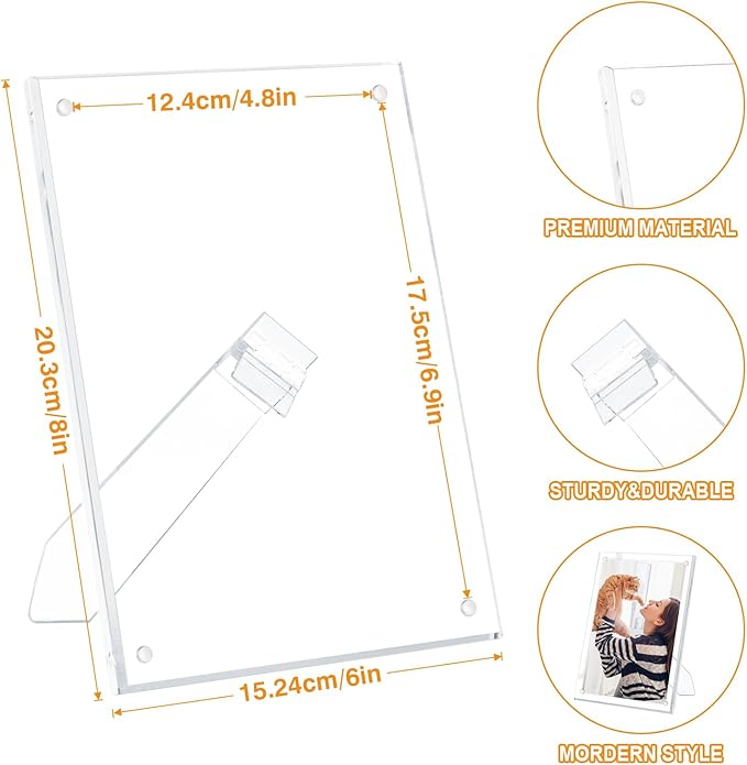 Egofine 5x7 Acrylic Picture Frames Set of 3, Clear Picture Frames with Stand, Magnetic Acrylic Photo Frames for Tabletop Display Horizontally or Vertically