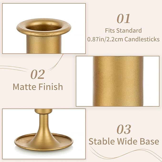 Sziqiqi Gold Candle Holders for Candlesticks Set of 2 - Small Taper Candle Holders for Wedding Centerpiece Candle Stick Stands for Candlelight Dinner Table Christmas Mantel