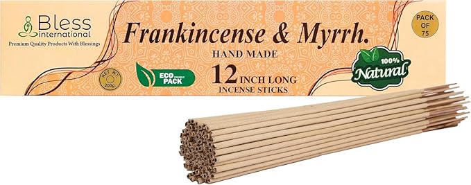 Bless-International-Frankincense-and-Myrrh 100%-Natural-Handmade-Incense-Sticks Organic-Chemicals-Free-for-Relaxation-Positivity-Yoga-Meditation 12-Inches-1-Hour-Plus-Burning-Time-150-Sticks-14-OZ
