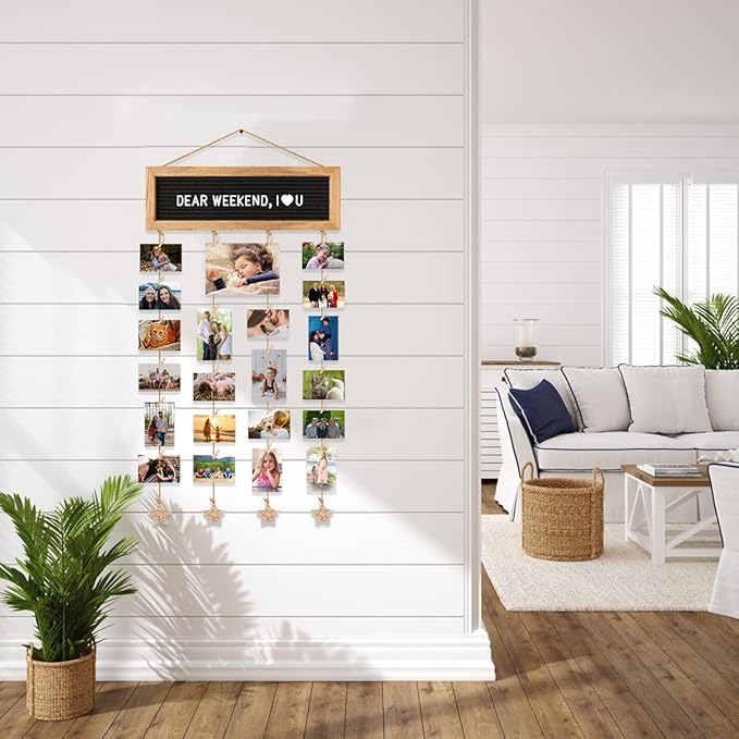 Family Picture Frames Collage Photo Hanging Display, Unique DIY Felt Letter Board with 340 Letters and 30 Clips for Wall Hanging Boho Office Room Bedroom Decor, Birthday Party Teenage Teen