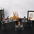 HIIMIEI Acrylic Risers for Display Clear 3-Tier Risers Stands Showcase for Amiibo Funko Pop Figures, Dessert, Jewelry-8.4"x 6.3"x 4.3" (2 Sets)