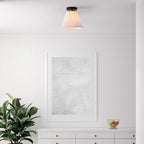 Globe Electric 1-Light Semi-Flush Mount Ceiling Light, Matte Black, Matte Brass Accent, White Linen Shade, Home Improvement, Dining Room, Kitchen