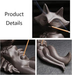 ChangWanna Incense Holder for Sticks - Funny Fox Insence Burner Ash Catcher, Cute Ceramic Insense Stand with 45 Sandalwood Incense Sticks for Aromatherapy/Yoga/Meditation/Home Living Room Office Décor