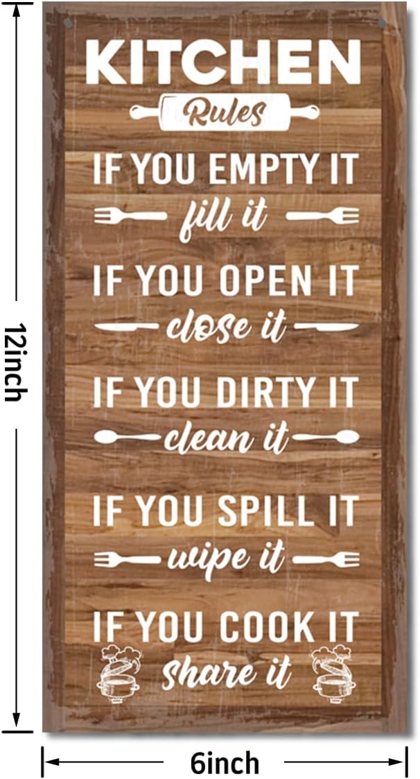 Hanging Rustic Wooden Kitchen Decor Sign, Printed Wood Wall Art, Funny Farmhouse Kitchen Wall Decor I1