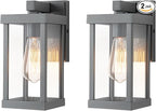 mirrea 11" Classic Outdoor Wall Sconce 1 Light in Matte Gray Rectangular Metal Frame and Clear Glass Shade Waterproof Porch Light Patio Light Pack of 2