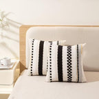 Boho Throw Pillow Covers 18x18 Set of 2 Farmhouse Decorative Cushion Case Striped Square Pillows Cover Chenille Pillow Cases Accent Neutral Pillowcase for Sofa Couch Bed,Black
