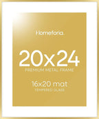 Homeforia 20x24 Picture Frame Gold, High End Metal 24x20 Frames for Wall, 20x24 Gold Frame Matted to 16x20 Print, 20 x 24 Poster Large Frame with Mat 16 by 20 Photo, Tempered Glass, Wall Kit, Set of 1
