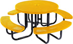 Coated Outdoor Furniture Heavy-Duty Portable Outdoor Picnic Table with Umbrella Hole, Punched Steel Commercial-Grade Patio Dining Furniture Made in America (46" Round Top, Yellow)