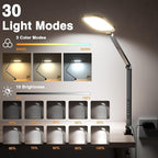 Led Desk Lamps for Home Office, Eye-Care Architect Light with Clamp, Dimmable Zoom Lighting with 3 Color Modes & 10 Brightness, Smart Computer Ring Light for Video Calls, Conference, Reading