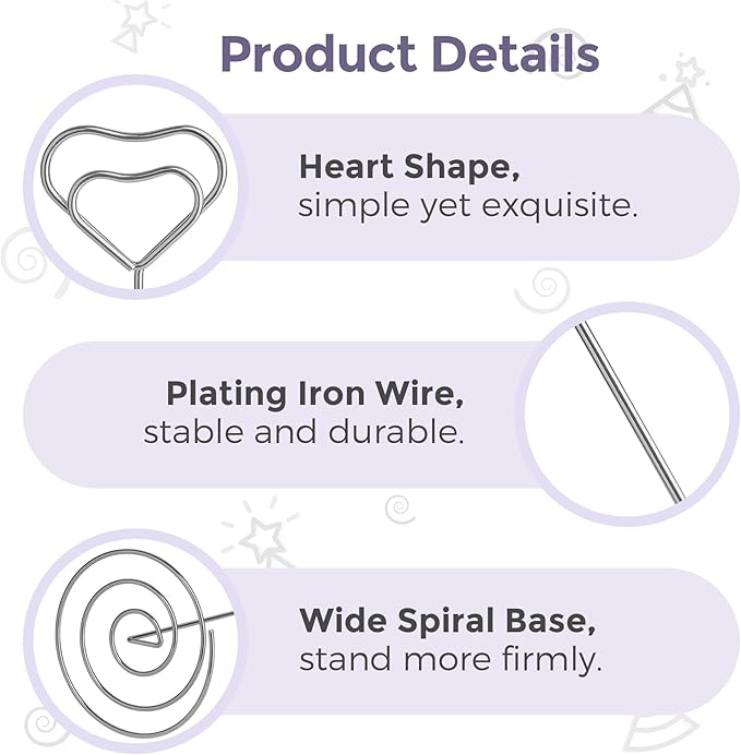 Table Number Holders 10Pcs - 8.75 inch Heart Shaped Place Card Holder Tall Table Number Stands for Wedding Party Graduation Reception Restaurant Home Centerpiece Decoration Memo (Silver)