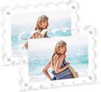 Scalloped Magnetic Picture Frame 4x6 Inch - 2Pack Clear Acrylic Photo Frame, 20mm Thick Double-Sided Magnet Design, Trendy Desktop Display for Home/Office Decor (2 Pack, 4X6)