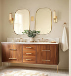 ANDY STAR Gold Bathroom Mirror, 24"x32" Brushed Brass Asymmetrical Wall Mirror in Stainless Steel Metal Frame, Unique Vanity Mirror with Modern Curved Design, Ideal for Bathroom, Bedroom, Entryway