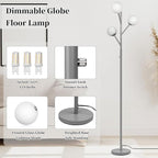 Dimmable 3-Globe Mid Century Modern Floor Lamp, Bulbs Included,70in Tall Silver Standing Floor Lamp with Frosted Glass Shade for Living Room,Office Bedroom, Study Room, Hotel, (dimmer-Silver)