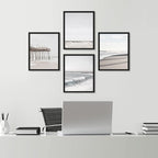 SIGNWIN Framed White Minimalist California Ocean Beach Seashore Pier Wall Art, Set of 4 Landscape Colorful Wall Decor Prints, Nature Wilderness Wall Décor for Living Room, Bedroom - 12"x16" Black