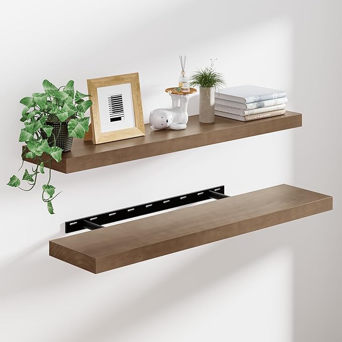 Heimlove 36 inch Floating Shelves for Wall,2 Packs Natural Pine Solid Wood Bathroom Shelf Over Toilet Decor and Storage 8 inches Deep for Kitchen Bedroom Office & Living Room Display Wall Decor