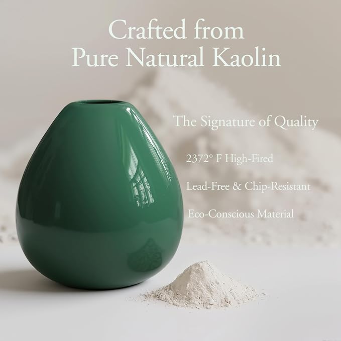 Flower Vase-Handcrafted Ceramic with Smooth Green Glaze, Small Vase for Flowers w/Waterproof Interior and Anti-Slip Bottom, Vases Home Decor Shelf Decor Table Centerpieces