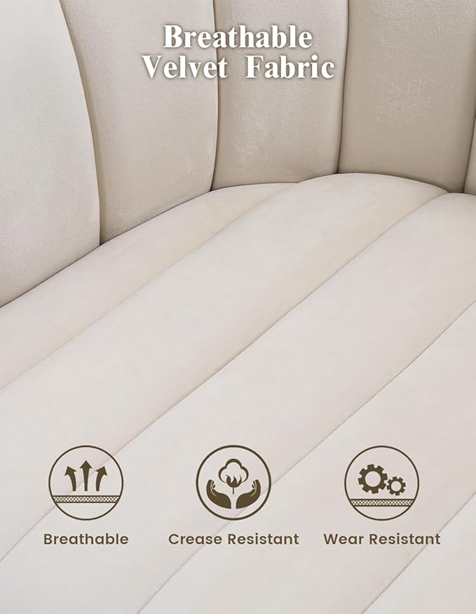 Kromax Swivel Accent Chair with Armrest, Mid Century 360 Degree Swivel Barrel Chair Overstuffed Tufted Velvet, Ideal for Living Room, Bedroom, Reading Room, Beige