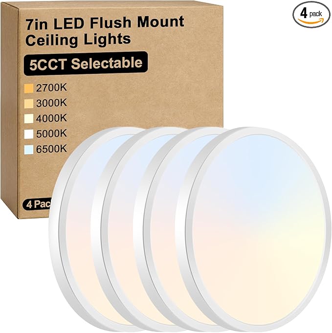 Brightever 7 Inch Flush Mount Ceiling Light, 12W 1200LM LED Ceiling Light Fixtures, 2700K/3000K/4000K/5000K/6500K Color Selectable, 0.67 Inch Ultra Thin Flat Ceiling Lights for Bedroom Kitchen Pantry