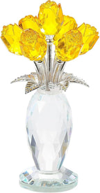 Glass Rose Flowers, Crystal Glass Figurines Rose Decorations for Home Gifts for Mom Wife Grandma, Crystal Flowers Collectible Ornament Mother's Day Thanksgiving Anniversary Birthday Gifts(Yellow Rose)