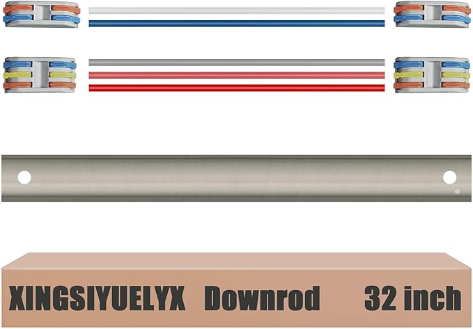 32" Ceiling Fan Downrod, 【1 Outside Diameter】 Brushed Nickel Extended Downrod, including 4 Wire Connectors and 5 Extension Wires (No Threads)