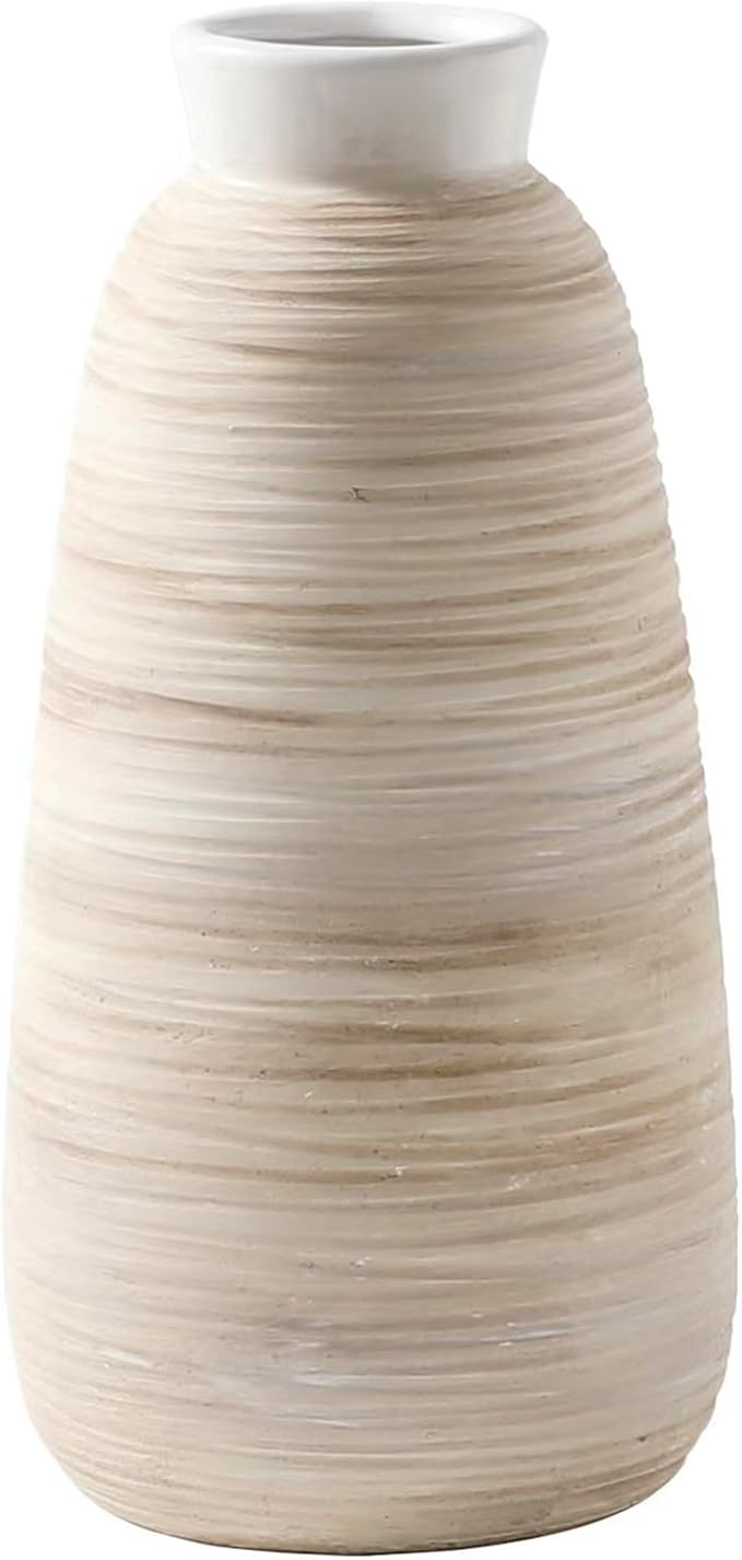 ALMA White Ceramic Vase 11 Inch Tall, Boho Vases for Tulips, Large Table Vase for Pampas Grass in Any Modern Home Decor, Kitchen Table Centerpiece, Shelf, Mantel Decor