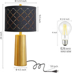 RORIANO 24" Modern Table Lamp for Living Room Bedroom, Gold Nightstand Resin Lamp with Black Grid Shade