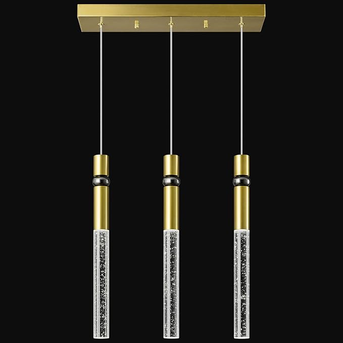 3 Light Pendant Lighting Dining Room Light Fixture Dimmable LED Modern Gold Pendant Light with Bubble Crystal Pendant Lights Kitchen Island