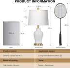 Modern Ceramic Table Lamps Set of 2, 23" White Ceramic Lamps for Living Room, Rustic Farmhouse Bedside Lamp with Ginger Jar Design, Elegant Bedroom Lamp for Nightstand Desk Side End Table Home Decor