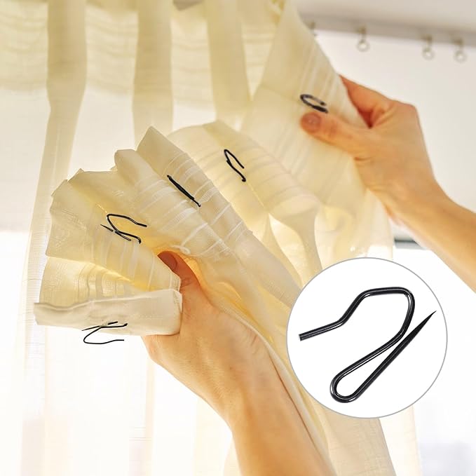 Hotop 30 Pcs Metal Drapery Curtain Rings 0.98/1.26/1.65 inch Interior Diameter and 30 Pcs Hanging Curtain Drapery Pin Hooks for Window Door Shower(42 mm,Black)