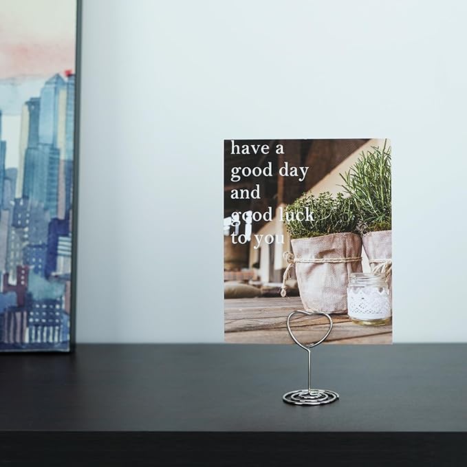 20pcs Mini Place Card Holder, Table Number Holders, Table Card Holders, Table Number Stands, Wire Table Picture Photo Holder Menu Clips for Wedding Favors with Heart Shaped (Silver)