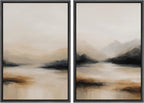 SIGNFORD Framed Canvas Print Wall Art Set Abstract Mountain Landscape Neutral Beige and Black Illustration Modern Art Decorative Nordic Nature for Living Room, Bedroom, Office - 24"x36"x2 Black