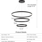 Modern Pendant Chandelier, 15.7"-31.4" Black, 3000K High Ceiling Foyer Entryway Light