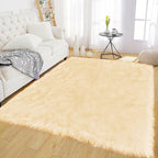 Latepis Boho Area Rugs 5x7 Plush Yellow Fluffy Rugs Shag Washable Faux Fur Fuzzy Rug for Living Room Bedroom Soft Throw Rug Room Decor Rectangle