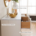 T4TREAM Fluted 6 Drawers Dresser, 54" Wide Modern Chest of Drawers with Faux Marble Top, Curved Profile Design, Dresser TV Stand, Wood Drawer Organizer for Bedroom, Living Room, Hallway, Solid White