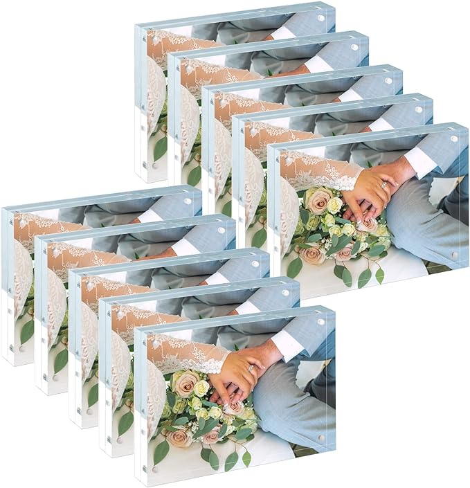 Mini Acrylic Picture Frame 2.5x3.5 Clear Double Sided Magnetic Photo Frames Block Frameless Acrylic Business Card Frame Desktop Display Stand for Office Home Decoration 20mm Thick (10 Pack)