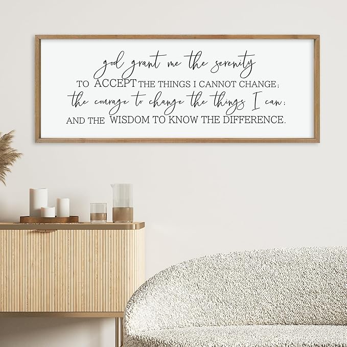 LuZhiQiang God Grant Me Prayer Wall Decor Art 40"×15" Serenity Prayer Bible Verse Sign Scripture Large Wood Framed Wall Hanging (Wood)