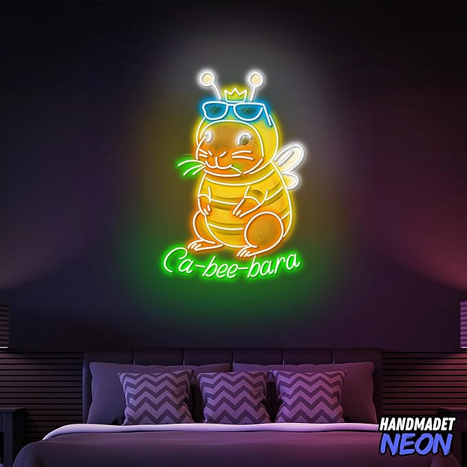 Personalized Cute Capybara Neon Sign, Custom UV Printed Buzzing But Chilling Decor Led Light, Wall Art Lights Signs, Decorative Gifts For Friends, Kids, Bedroom, Living Room, Bar
