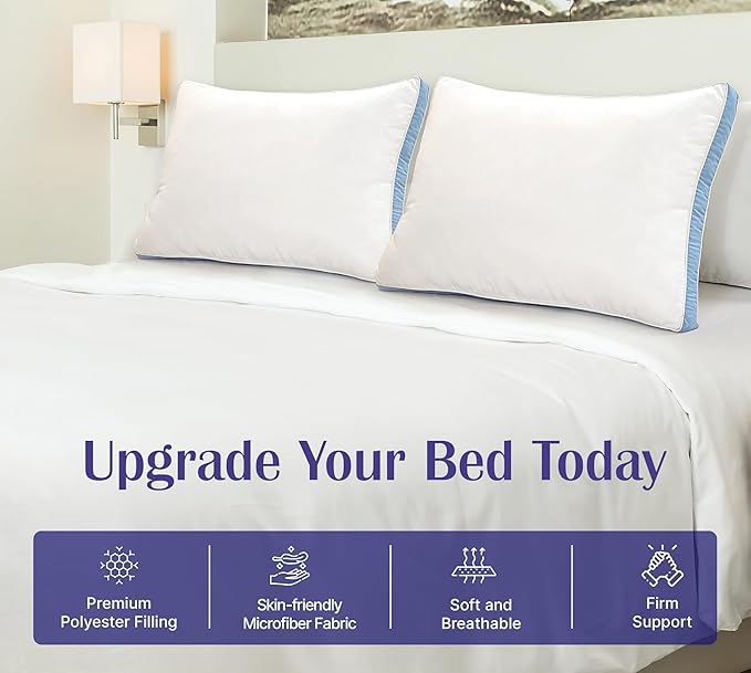 ROYALE LINENS Pillows King Size Set of 2 -Bed Pillows for Sleeping - Cooling Pillow for Back, Stomach or Side Sleepers - Down Alternative King Gusseted Pillows -Hotel Quality (20x40 Inches, Pack of 2)