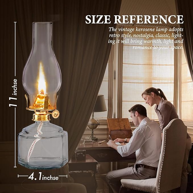 2 Pieces Large Glass Kerosene Lantern Vintage Oil Lamps for Indoor Use Decor Chamber, Hurricane Lamp Home Lighting Clear Lantern Classic Vintage Glass