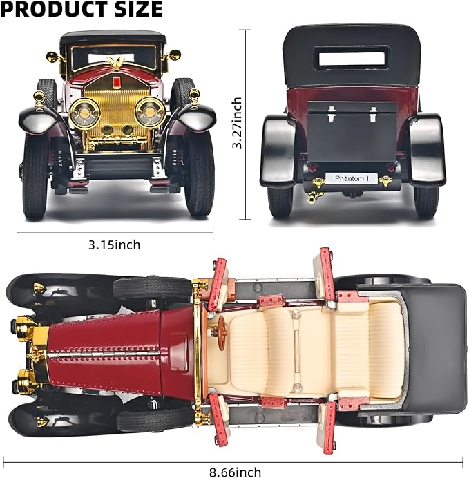 Model Car Kits Adults and Boys 1/24 Diecast Cars Phantom Generation Vintage Car Collectibles,Die Cast Metal Pull Back Cars with Lights and Sounds,Toy Cars for Boys Age 3-12（Red）