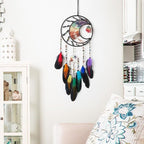 7 Chakras Black Dream Catchers Tree of Life Dream Catcher Rainbow Feather Dreamcatcher Wall Decor with Healing Crystal & Fluorite Wall Art Hanging for Bedroom Home Decor Bless Gift Wedding Garden