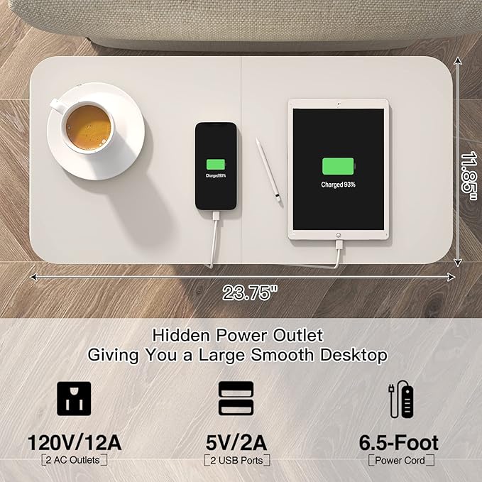 LIDYUK End Table with Charging Station, Flip Top Side Table with USB Ports and Outlets, Nightstand for Small Spaces, Bedside Tables with Storage Shelf for Living Room, Bedroom, White