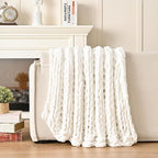 Esterra Chunky Knit Blanket Throw, 100% Handmade Chenille Throw Blanket 60"x80", Soft Thick Yarn Cable Knit Crochet Throw Blanket Rope Knot Throw for Couch Bed Sofa, Bright White