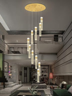 10-Lights Gold Crystal Chandeliers 110 inch Long Spiral Crystal Chandelier for High Ceiling Modern LED Foyer Ceiling Chandeliers Dimmable 3000-6000K