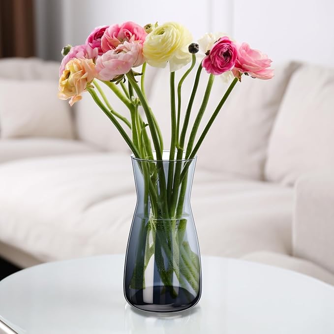 Thenshop 10 Pcs 8'' Tall Clear Flower Vase Wide Mouth Crystal Glass Boho Decorative for Centerpieces Bulk Tall Vase for Flower Bouquets Rustic Home Decor Wedding Housewarming Gift (Smoke Grey)